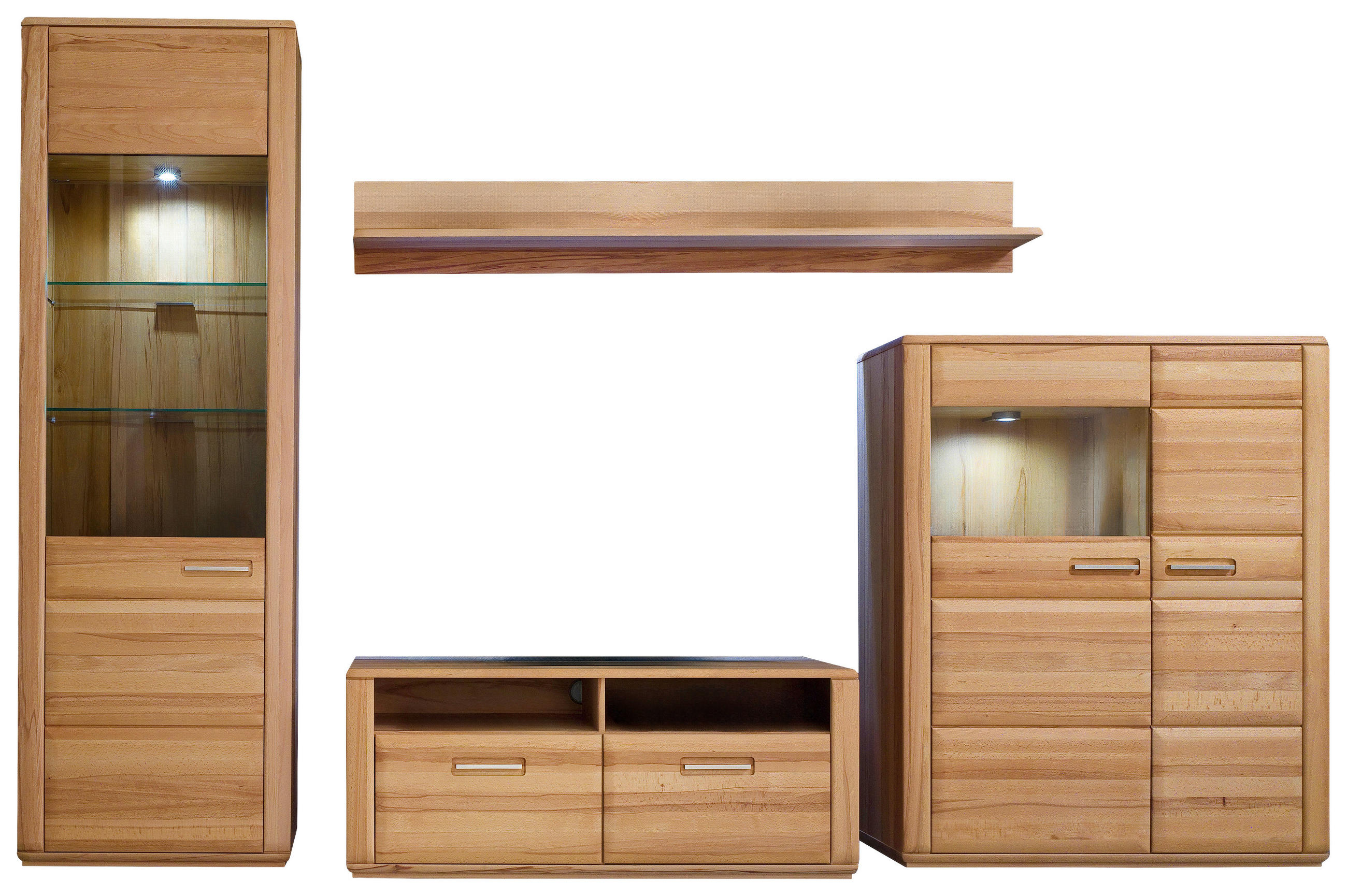 WOHNWAND La Paz  in Kernbuche  319/209/51 cm  - Silberfarben/Buchefarben, Design, Glas/Holz (319/209/51cm) - Livetastic