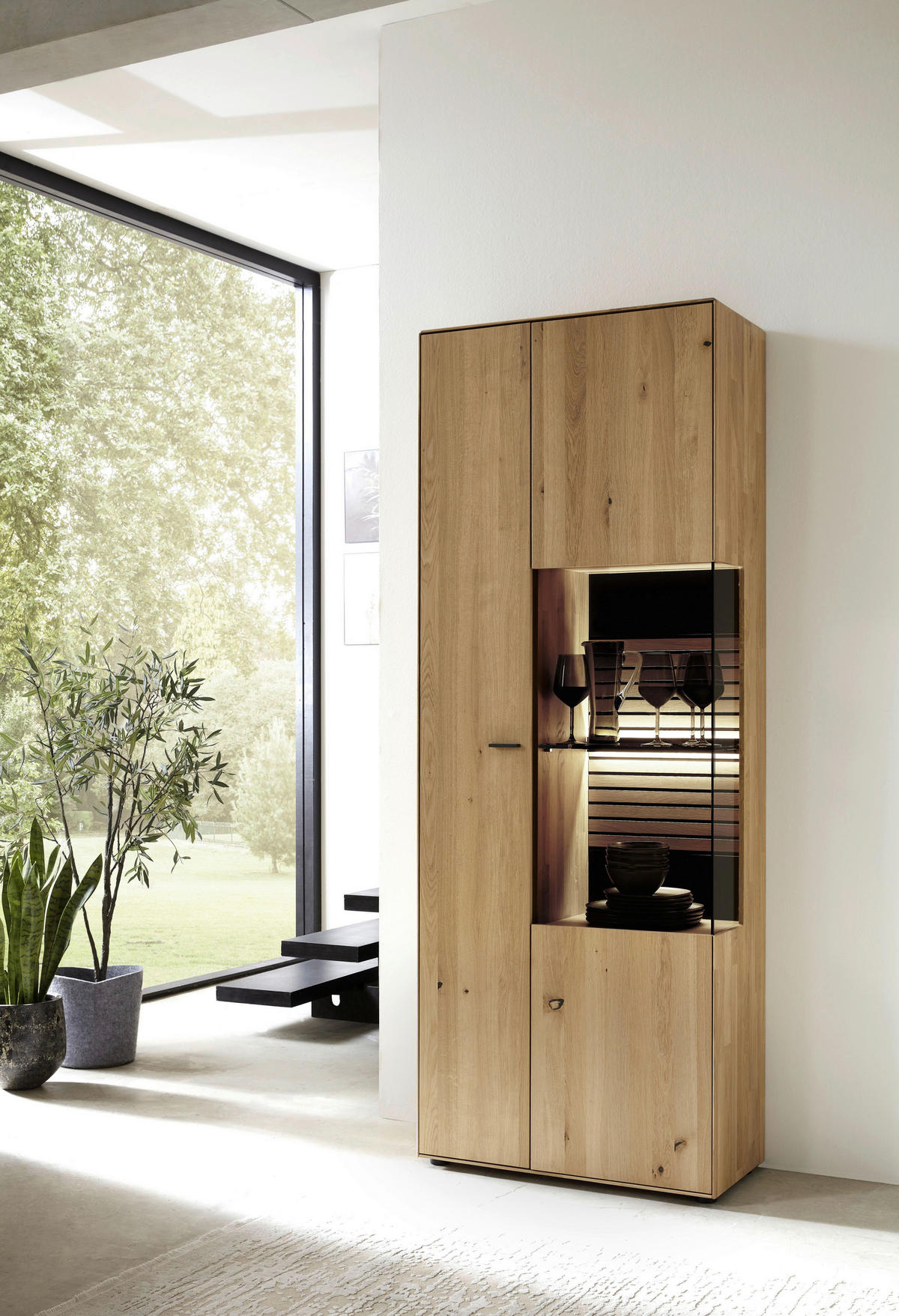 VITRINE Wildeiche  76,9/205,5/37,1 cm  - Wildeiche/Dunkelgrau, Natur, Glas/Holz (76,9/205,5/37,1cm) - Valdera