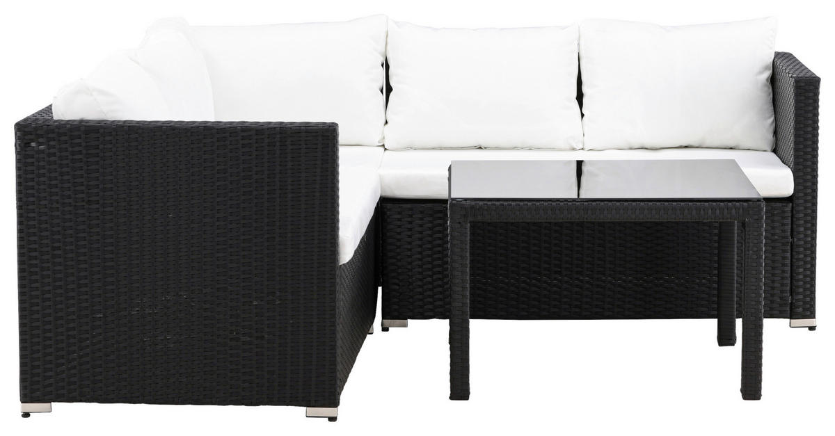 LOUNGEGARNITUR Stahl  - Schwarz/Weiß, KONVENTIONELL, Glas/Kunststoff (59/180/64cm) - Gardenson