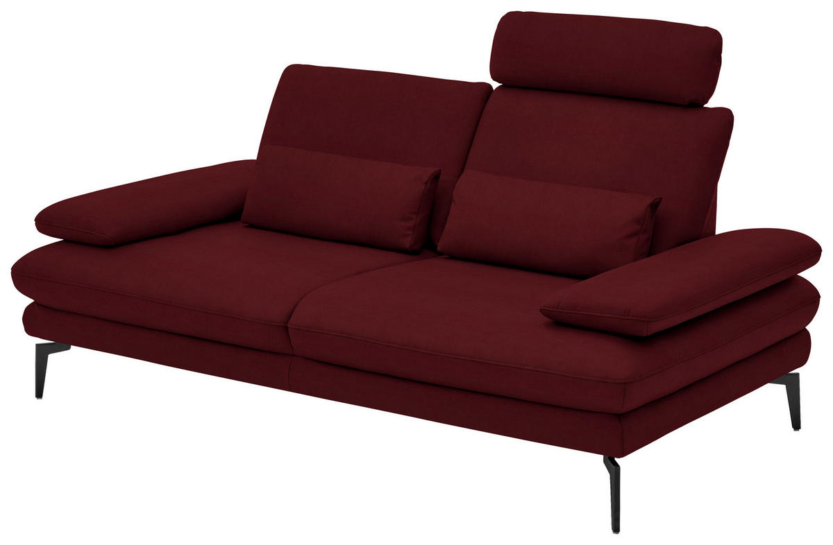 2,5-SITZER in Echtleder Dunkelrot  - Schwarz/Dunkelrot, Design, Leder/Metall (196/86/104cm) - Dieter Knoll