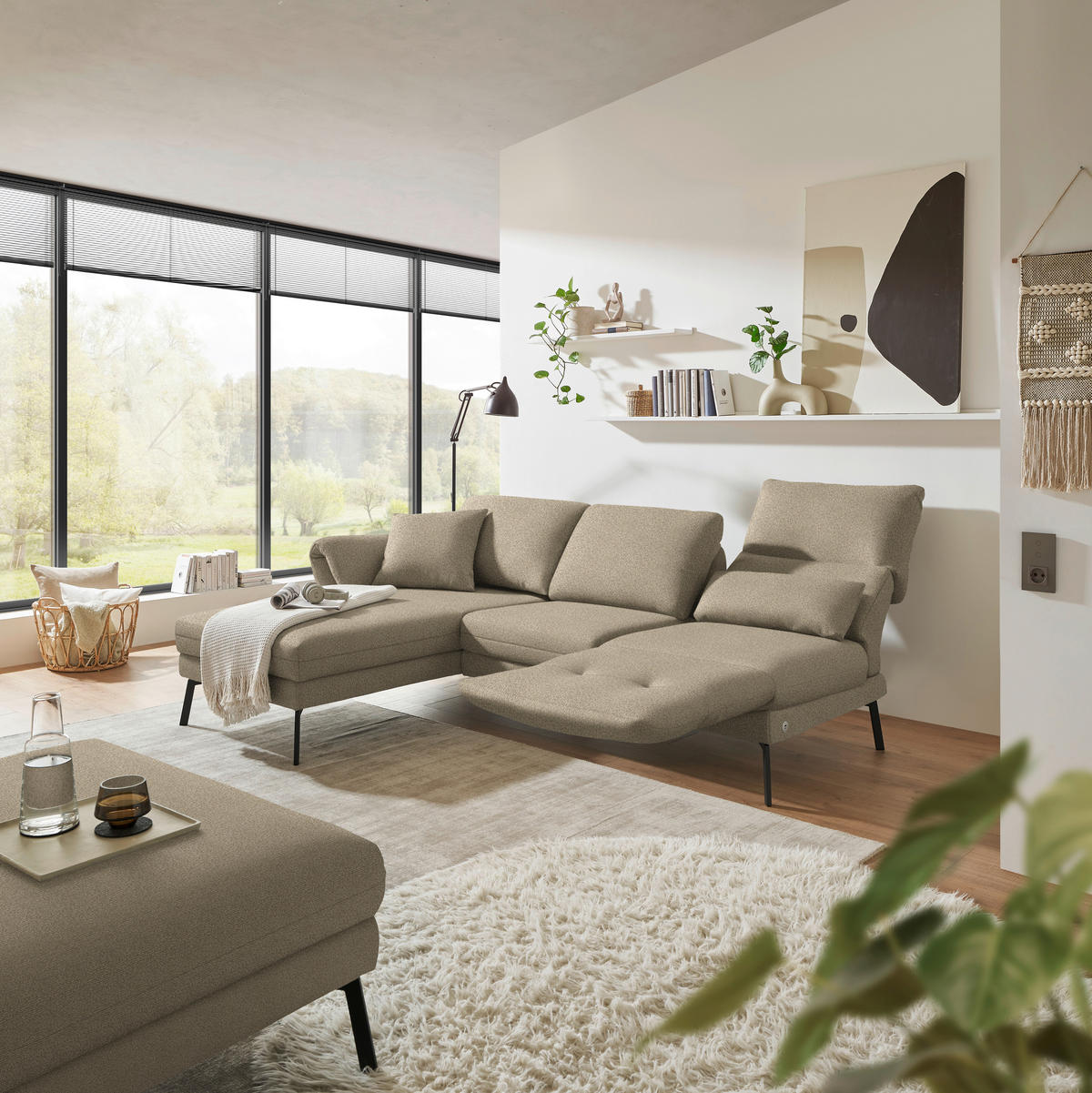 ECKSOFA  in Flachgewebe Hellbraun  175-224/255-365 cm  - Hellbraun/Schwarz, Design, Textil/Metall (175-224/255-365cm) - Dieter Knoll