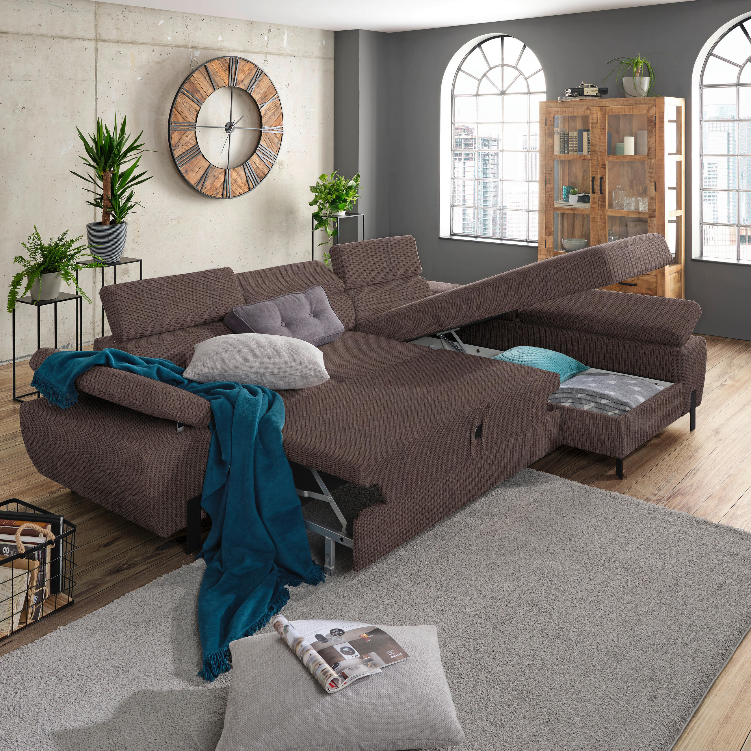 HÖRNSOFFA i vävt tyg mörkbrun  - svart/mörkbrun, Modern, metall/trämaterial (277/90/189cm) - MID.YOU