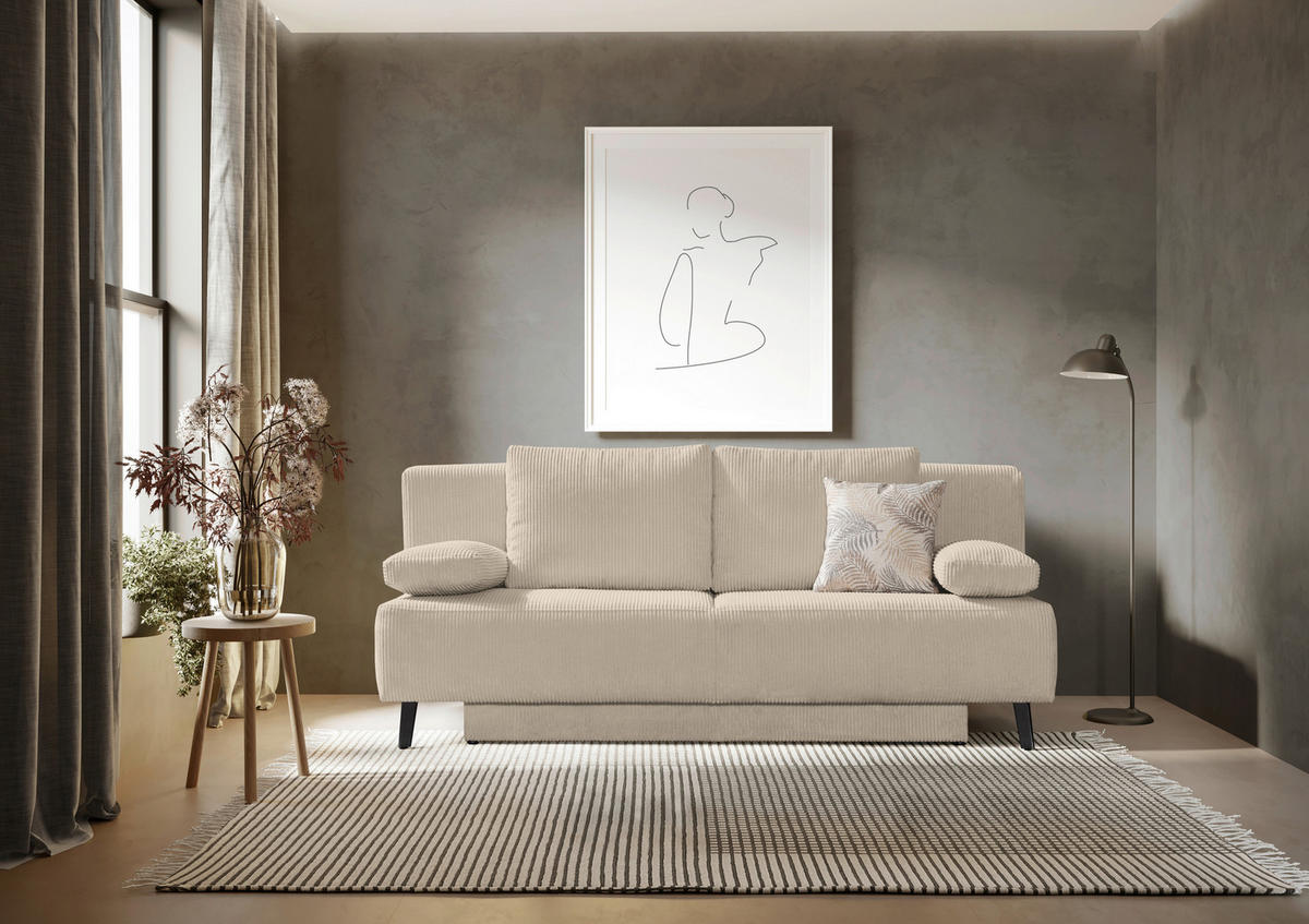 SCHLAFSOFA Cord Hellbraun  - Hellbraun/Schwarz, Modern, Textil/Metall (193/85/88cm) - Novel