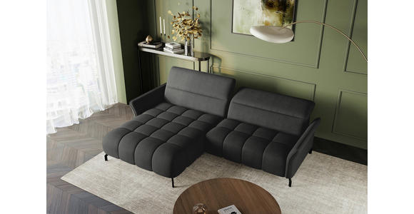 ECKSOFA Anthrazit Flachgewebe Rücken echt, Kopfteilverstellung, Sitztiefenverstellung  - Anthrazit/Schwarz, KONVENTIONELL, Textil/Metall (175/272cm) - Carryhome