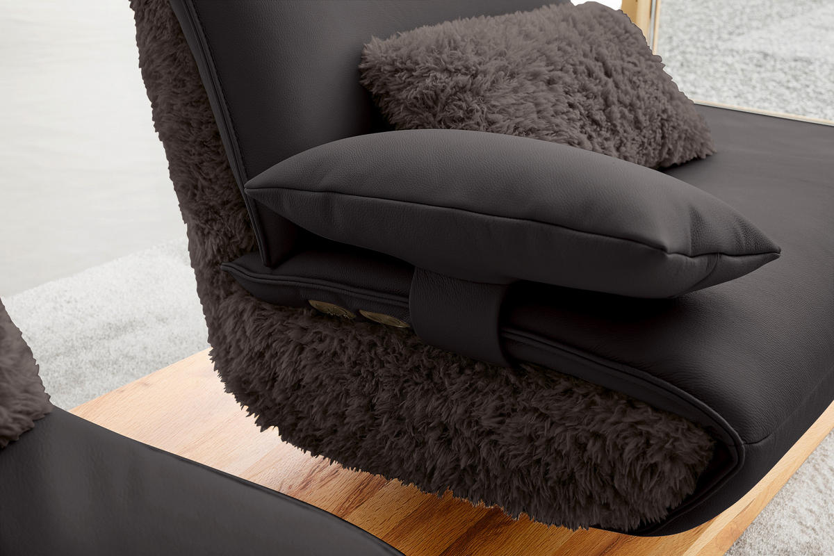 2-SITZER-SOFA Kombination Echtleder/Stoff Hochflor Braun  - Eichefarben/Beige, Design, Leder/Holz (240/65-115/104-180cm) - Koinor