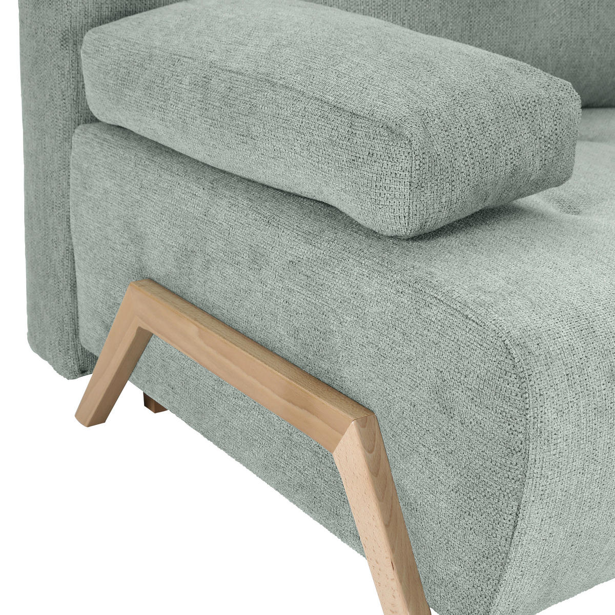 SCHLAFSOFA  mit Liegefunktion, Rücken echt Flachgewebe Hellgrau  - Buchefarben/Hellgrau, KONVENTIONELL, Holz/Textil (204/75/100cm) - Carryhome
