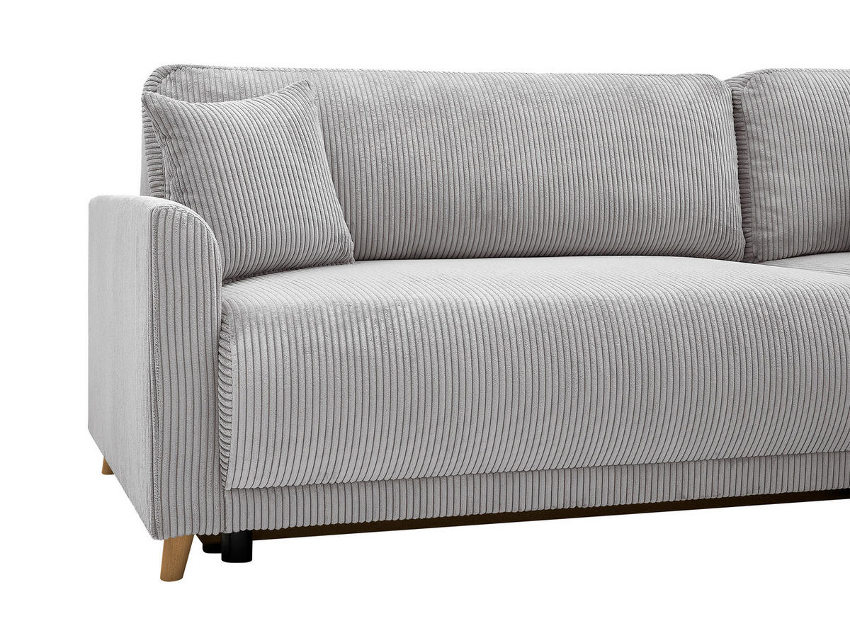 ECKSOFA MILOS Hellgrau Cord Rückenkissen, Bettkasten, Schlaffunktion, Rücken echt  - Hellgrau/Naturfarben, Design, Textil (224/148cm) - P & B