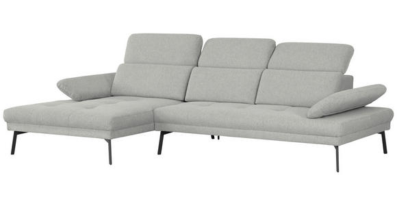 ECKSOFA Ottomane links, Eckteil  More_LZ Hellgrau Webstoff  - Hellgrau/Schwarz, Design, Textil/Metall (188/296cm) - Xora