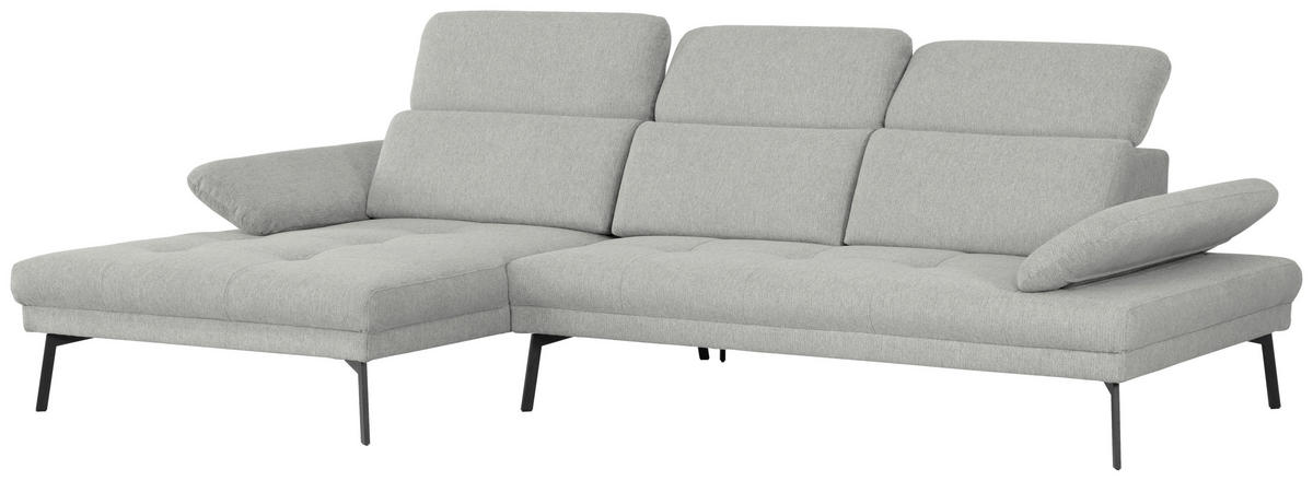 ECKSOFA Ottomane links, Eckteil  More_LZ Hellgrau Webstoff  - Hellgrau/Schwarz, Design, Textil/Metall (188/296cm) - Xora