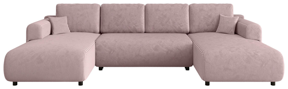 Wohnlandschaft inkl. Funktion Rosa Cord  - Schwarz/Rosa, KONVENTIONELL, Textil (200/360/200cm) - Xora