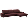 ECKSOFA in Echtleder Brombeere  - Brombeere/Schwarz, Design, Leder/Metall (332/193cm) - Dieter Knoll