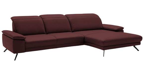 ECKSOFA in Echtleder Brombeere  - Brombeere/Schwarz, Design, Leder/Metall (332/193cm) - Dieter Knoll