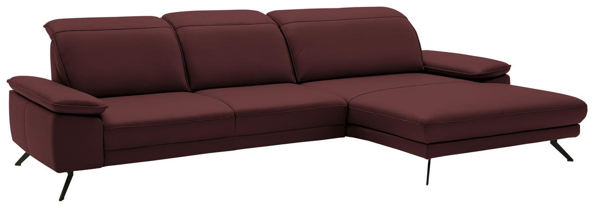 ECKSOFA in Echtleder Brombeere  - Brombeere/Schwarz, Design, Leder/Metall (332/193cm) - Dieter Knoll