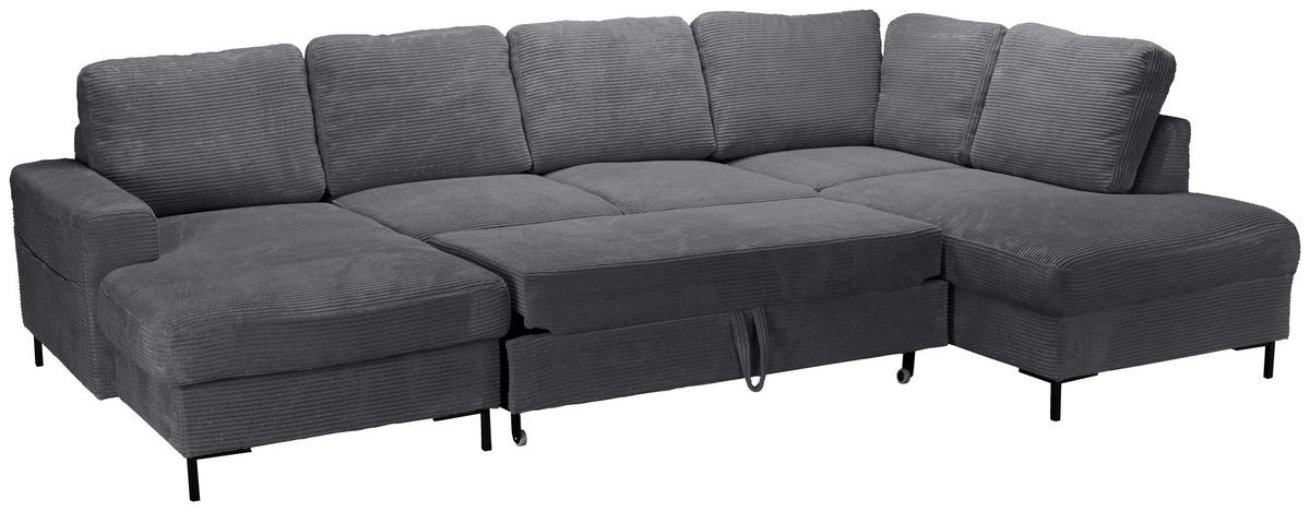 WOHNLANDSCHAFT Anthrazit Cord  - Anthrazit/Schwarz, KONVENTIONELL, Textil/Metall (148/303/197cm) - Carryhome