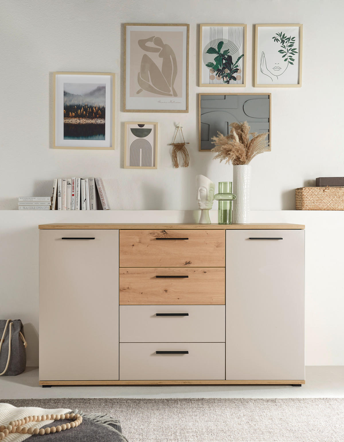 SIDEBOARD  150/92/38 cm 4 Schublade(n)  - Kaschmir/Schwarz, KONVENTIONELL, Holzwerkstoff/Kunststoff (150/92/38cm) - Xora