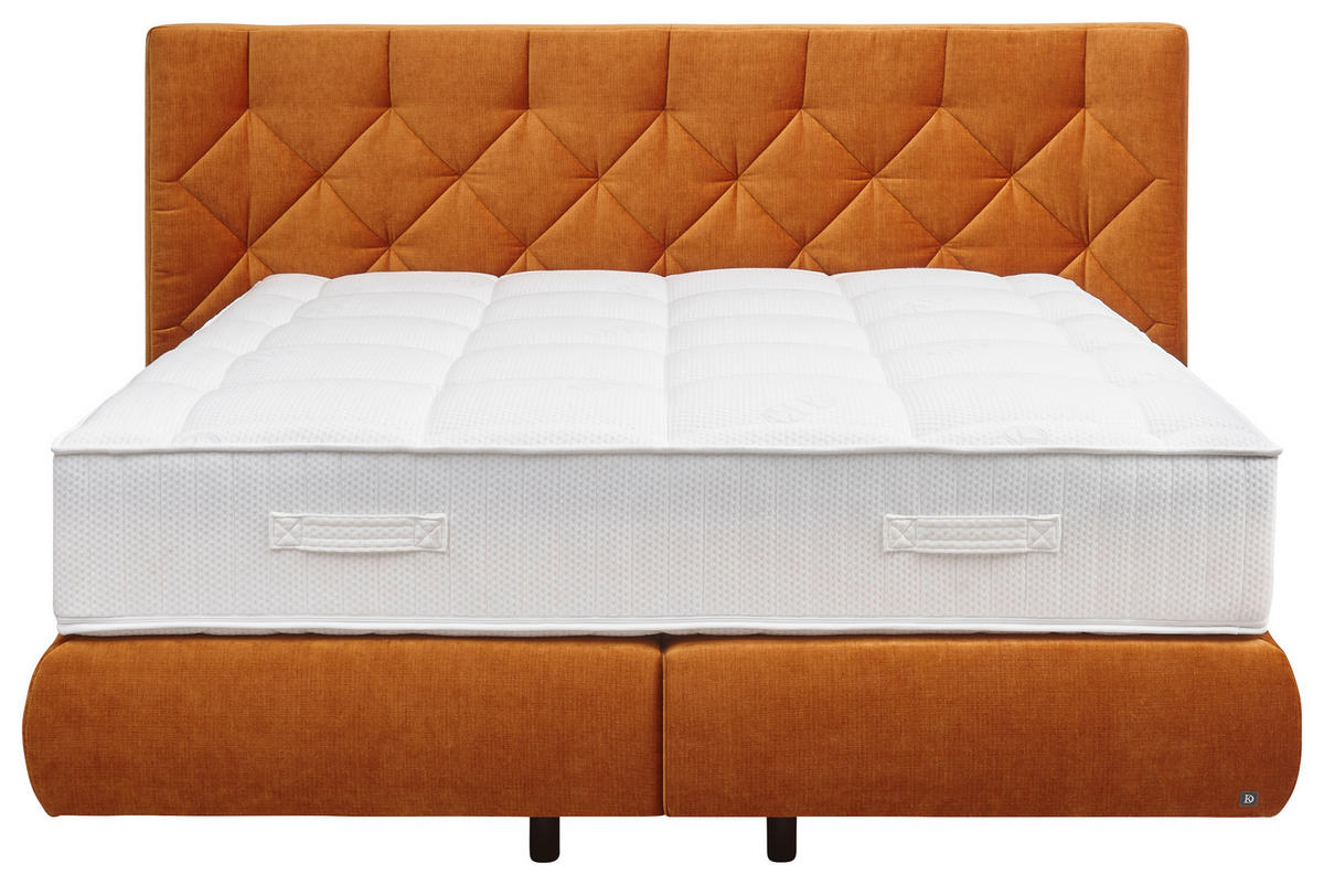 BOXSPRINGBETT 180/200 cm,  in Rostfarben, Matratzen, unterschiedliche Matratzenhärtegrade je Bettseite, H2 + H3 = mittel + fest  - Rostfarben/Schwarz, Design, Kunststoff/Textil (180/200cm) - Dieter Knoll