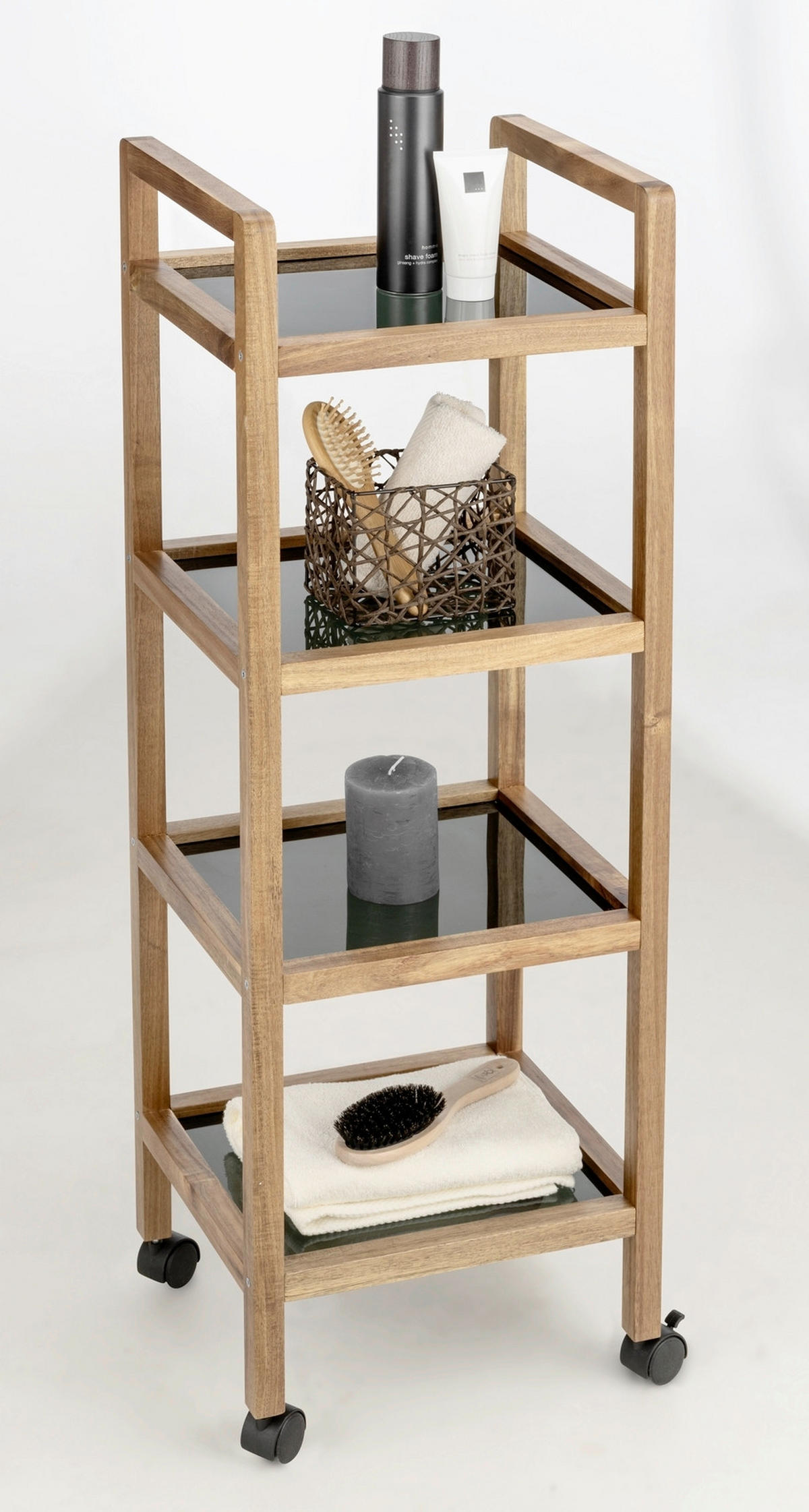 BADEZIMMERREGAL 35/101,5/31 cm  - Schwarz/Grau, Basics, Glas/Holz (35/101,5/31cm) - Wenko