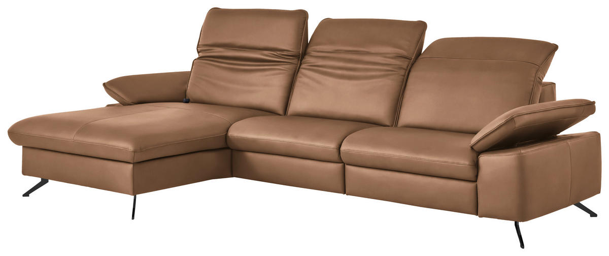 ECKSOFA  Echtleder Hellbraun  - Hellbraun/Schwarz, Design, Leder/Metall (169/307cm) - Beldomo Premium