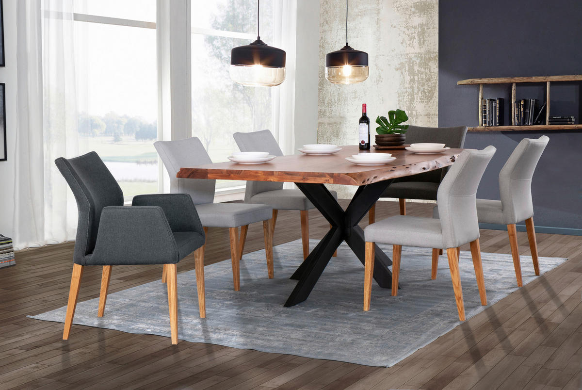 ESSTISCH Akazie massiv rechteckig Akaziefarben  - Schwarz/Akaziefarben, LIFESTYLE, Holz/Metall (160/90/76cm) - Livetastic