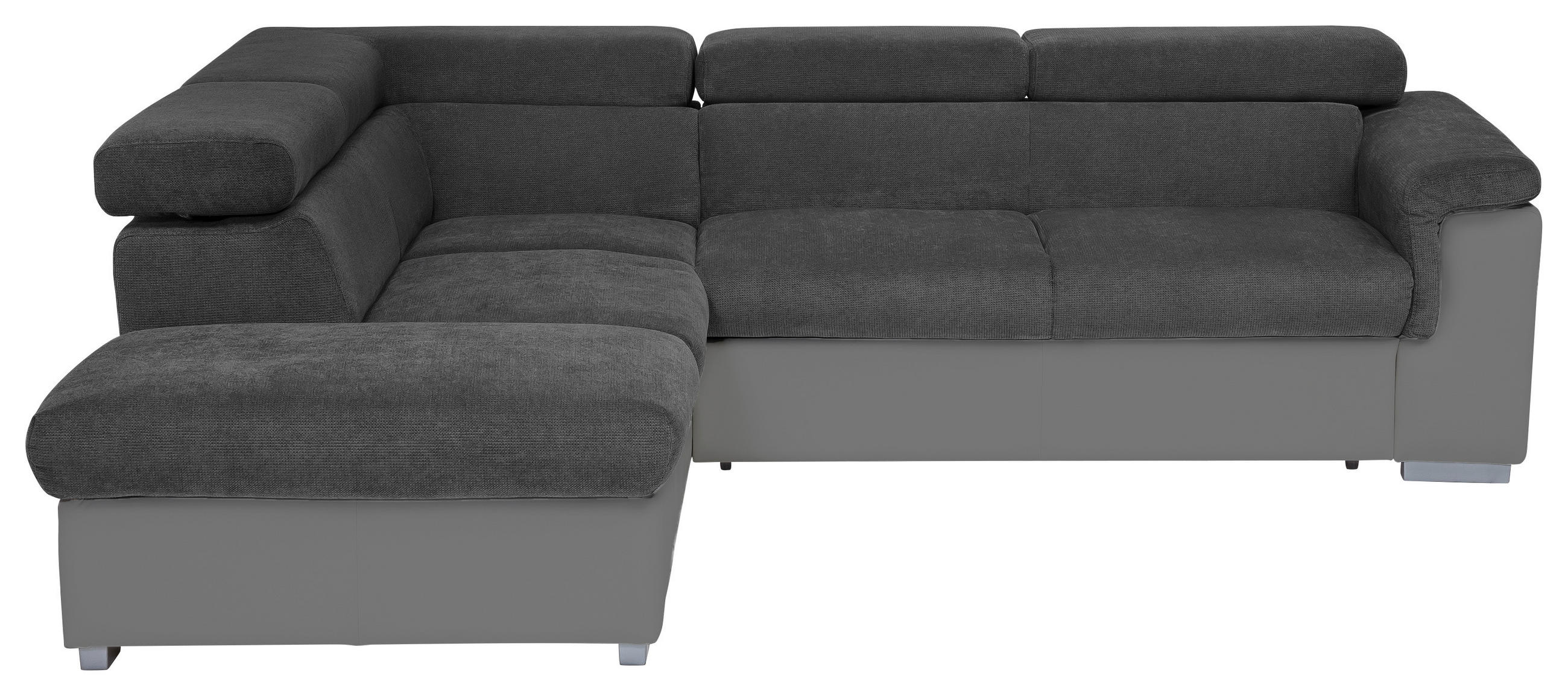ECKSOFA Schwarz, Fango Chenille, Lederlook Bettkasten, Schlaffunktion, Kopfteilverstellung  - Fango/Schwarz, Basics, Holz/Textil (217/252cm) - MID.YOU