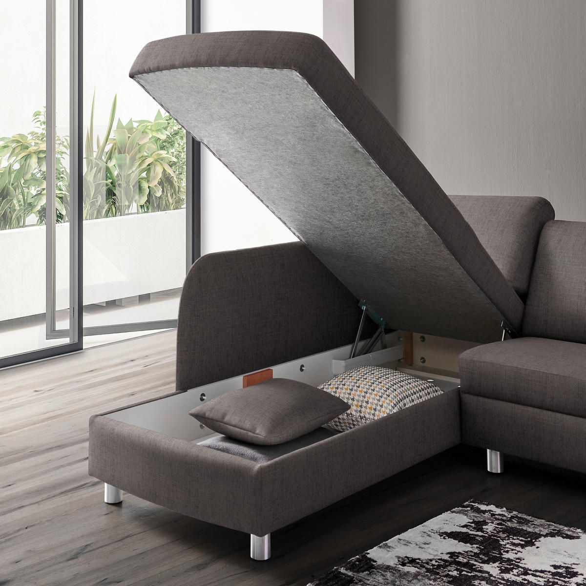 ECKSOFA in Chenille Grau  208/227 cm  - Alufarben/Grau, KONVENTIONELL, Textil/Metall (208/227cm) - Sedda