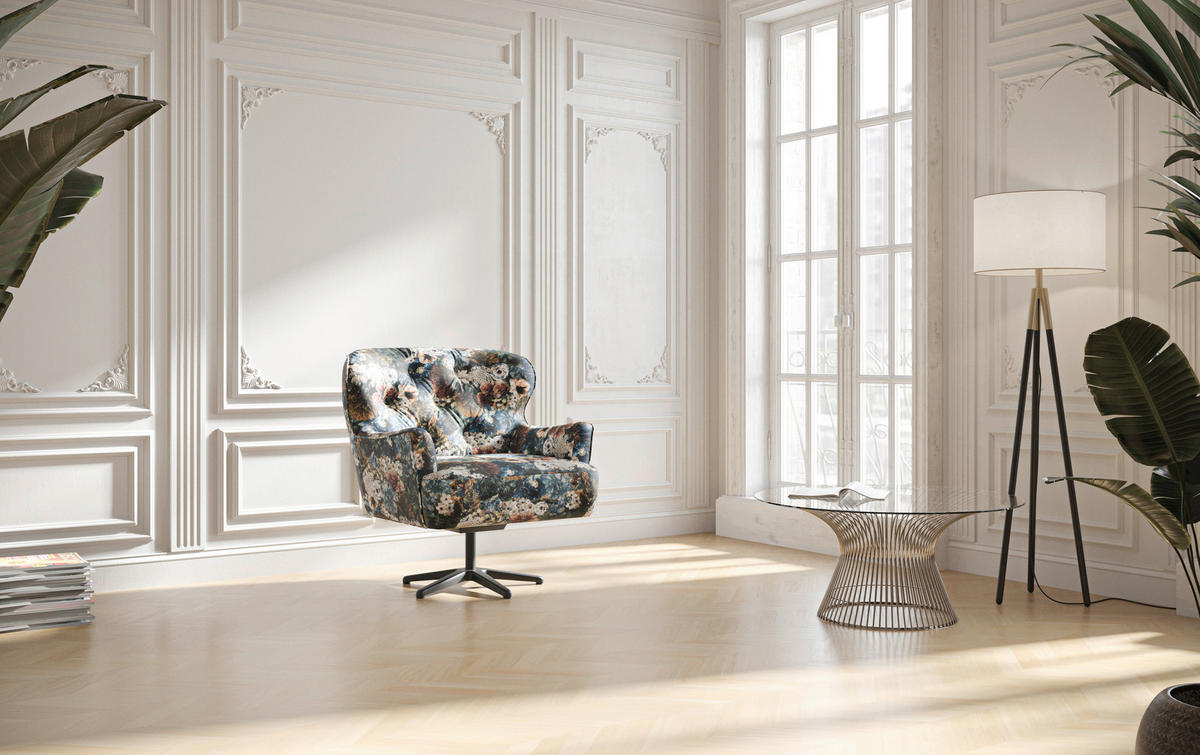 SESSEL in Jacquard Blau, Rosa, Beige  - Blau/Beige, KONVENTIONELL, Textil/Metall (83/97/87cm) - Sit & More