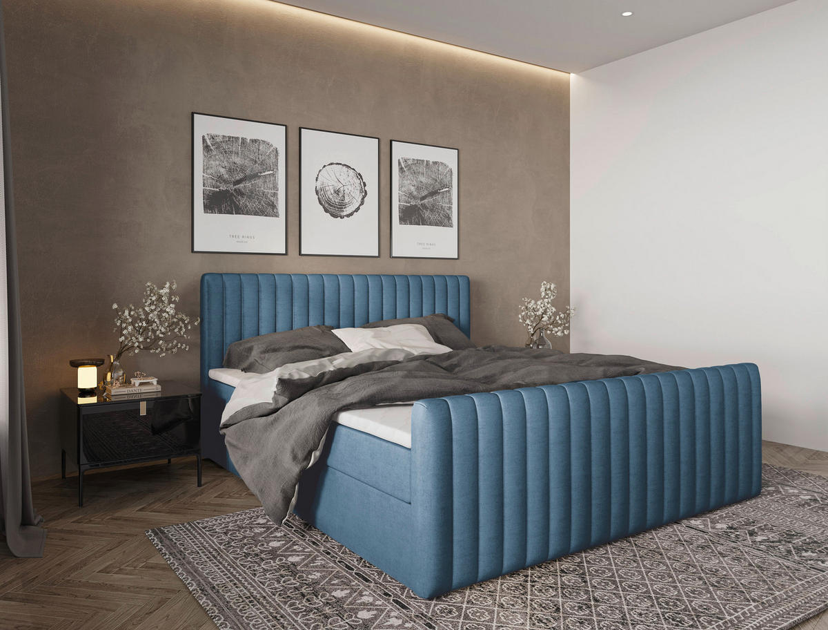 BOXBETT 180/200 cm  bleu  - bleu/noir, Basics, textile/matière synthétique (180/200cm) - Carryhome