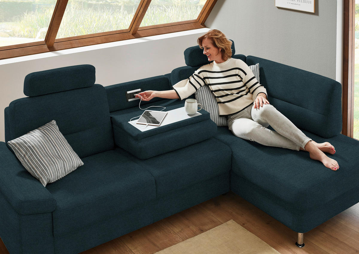 ECKSOFA  in Flachgewebe Opal  244/160 cm  - Opal/Alufarben, KONVENTIONELL, Textil/Metall (244/160cm) - Beldomo Comfort
