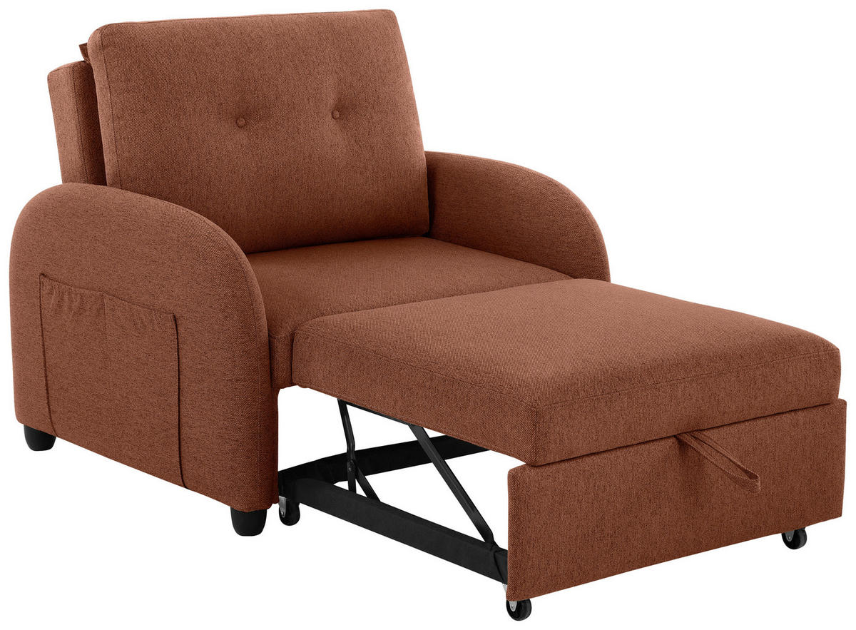 SCHLAFSESSEL Leinenoptik Rostfarben    - Rostfarben/Schwarz, Design, Kunststoff/Textil (102/94/95cm) - Livetastic