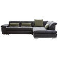 ECKSOFA in Chenille, Mikrofaser Schwarz, Dunkelgrau  - Chromfarben/Dunkelgrau, Design, Textil (313/242cm) - Xora