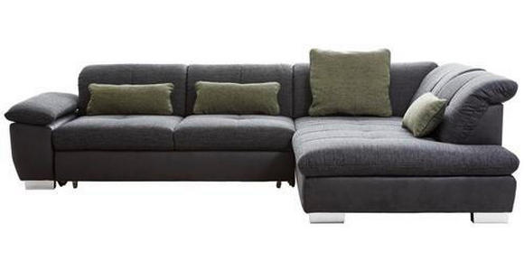 ECKSOFA in Chenille, Mikrofaser Schwarz, Dunkelgrau  - Chromfarben/Dunkelgrau, Design, Textil (313/242cm) - Xora