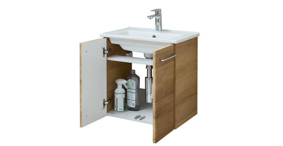 WASCHTISCHKOMBI 55 cm  - Chromfarben/Eichefarben, KONVENTIONELL, Keramik/Holzwerkstoff (55cm) - Xora