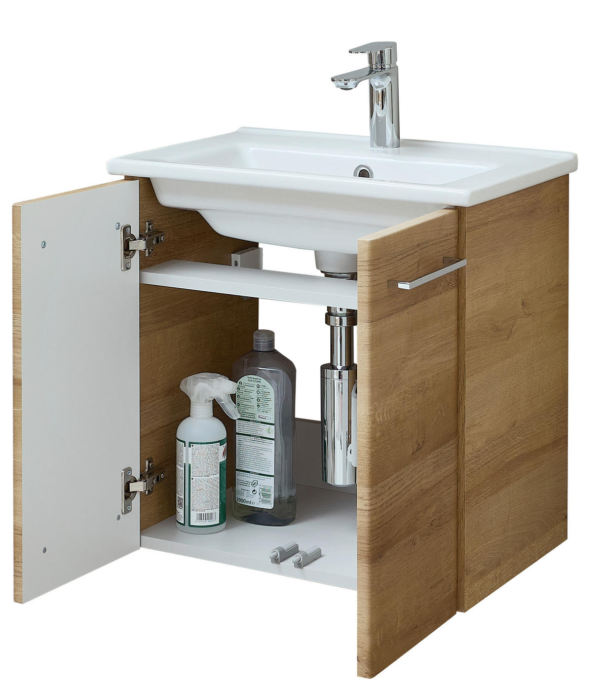 WASCHTISCHKOMBI 55 cm  - Chromfarben/Eichefarben, KONVENTIONELL, Keramik/Holzwerkstoff (55cm) - Xora