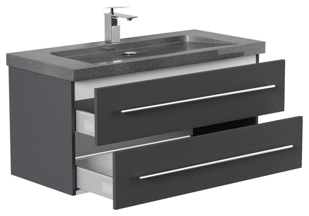 WASCHTISCHKOMBI 100 cm  - Graphitfarben, Basics, Holzwerkstoff/Stein (100cm) - MID.YOU