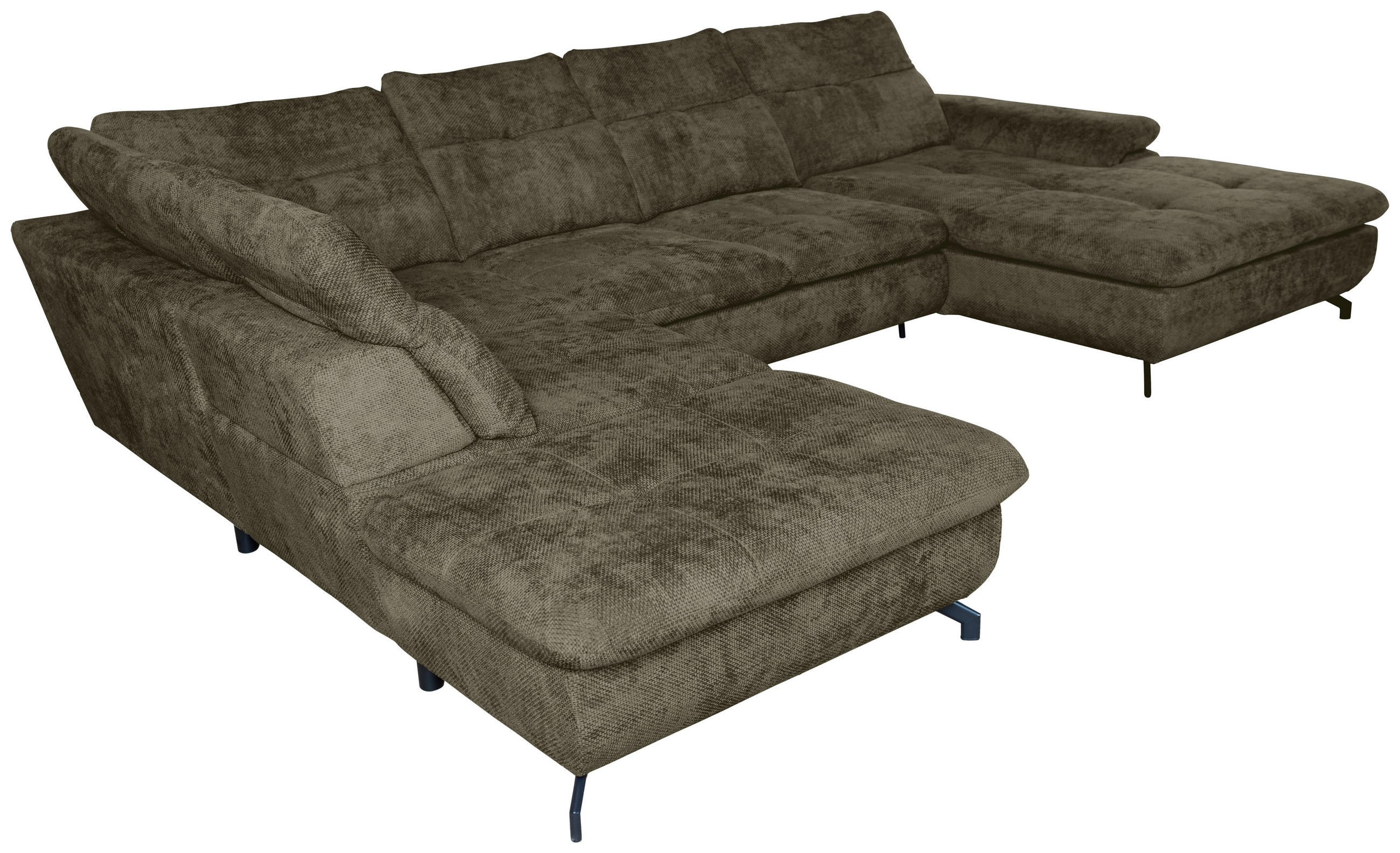 WOHNLANDSCHAFT Olivgrün Struktur  - Schwarz/Olivgrün, KONVENTIONELL, Textil/Metall (253/357/188cm) - Carryhome
