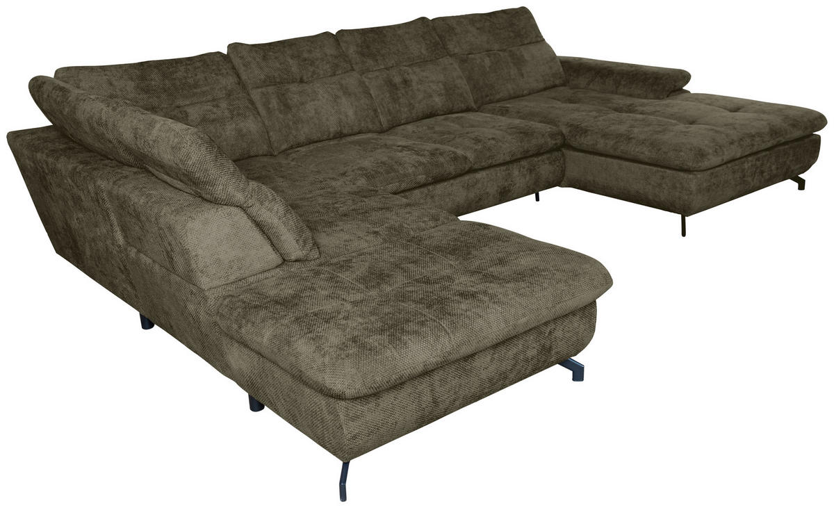 WOHNLANDSCHAFT Olivgrün Struktur  - Schwarz/Olivgrün, KONVENTIONELL, Textil/Metall (253/357/188cm) - Carryhome