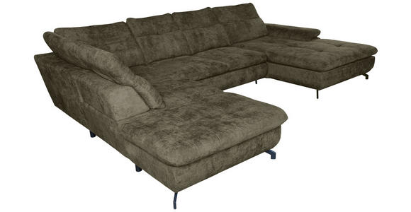 WOHNLANDSCHAFT Olivgrün Struktur - Schwarz/Olivgrün, KONVENTIONELL, Textil/Metall (253/357/188cm) - Carryhome
