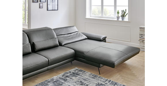 ECKSOFA Anthrazit Echtleder  - Anthrazit/Schwarz, Design, Leder/Metall (193/332cm) - Dieter Knoll