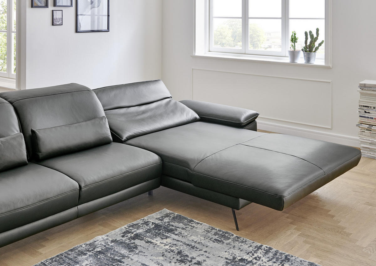 ROHOVÁ SEDACIA SÚPRAVA, koža, antracitová - čierna/antracitová, Design, kov/koža (193/332cm) - Dieter Knoll