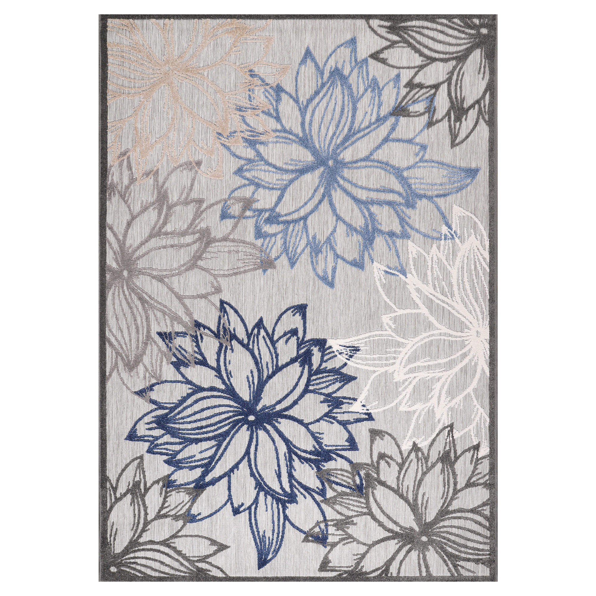 Novel Outdoorteppich Floral Blau, Grau, Weiß 80x150 cm