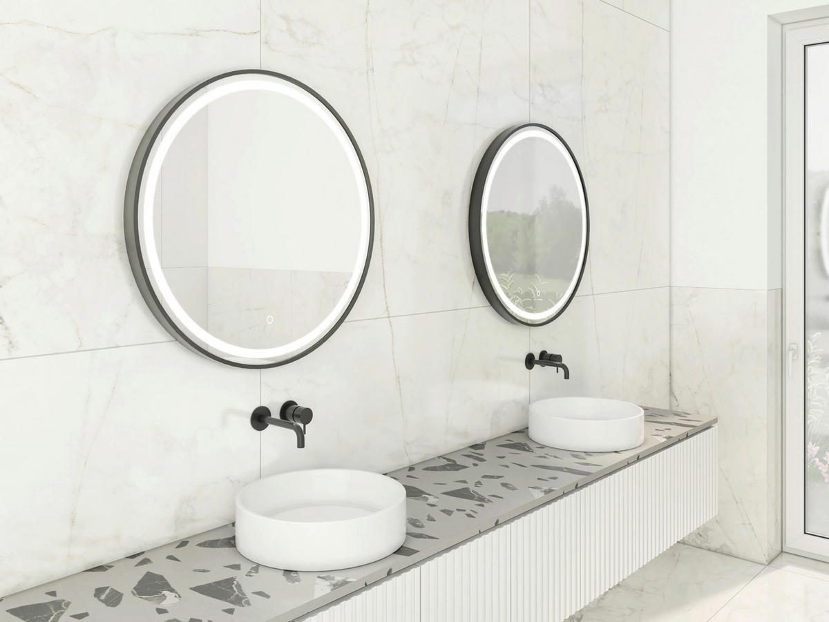 BADEZIMMERSPIEGEL 70/70/4 cm  - Schwarz, MODERN, Glas/Metall (70/70/4cm) - MID.YOU