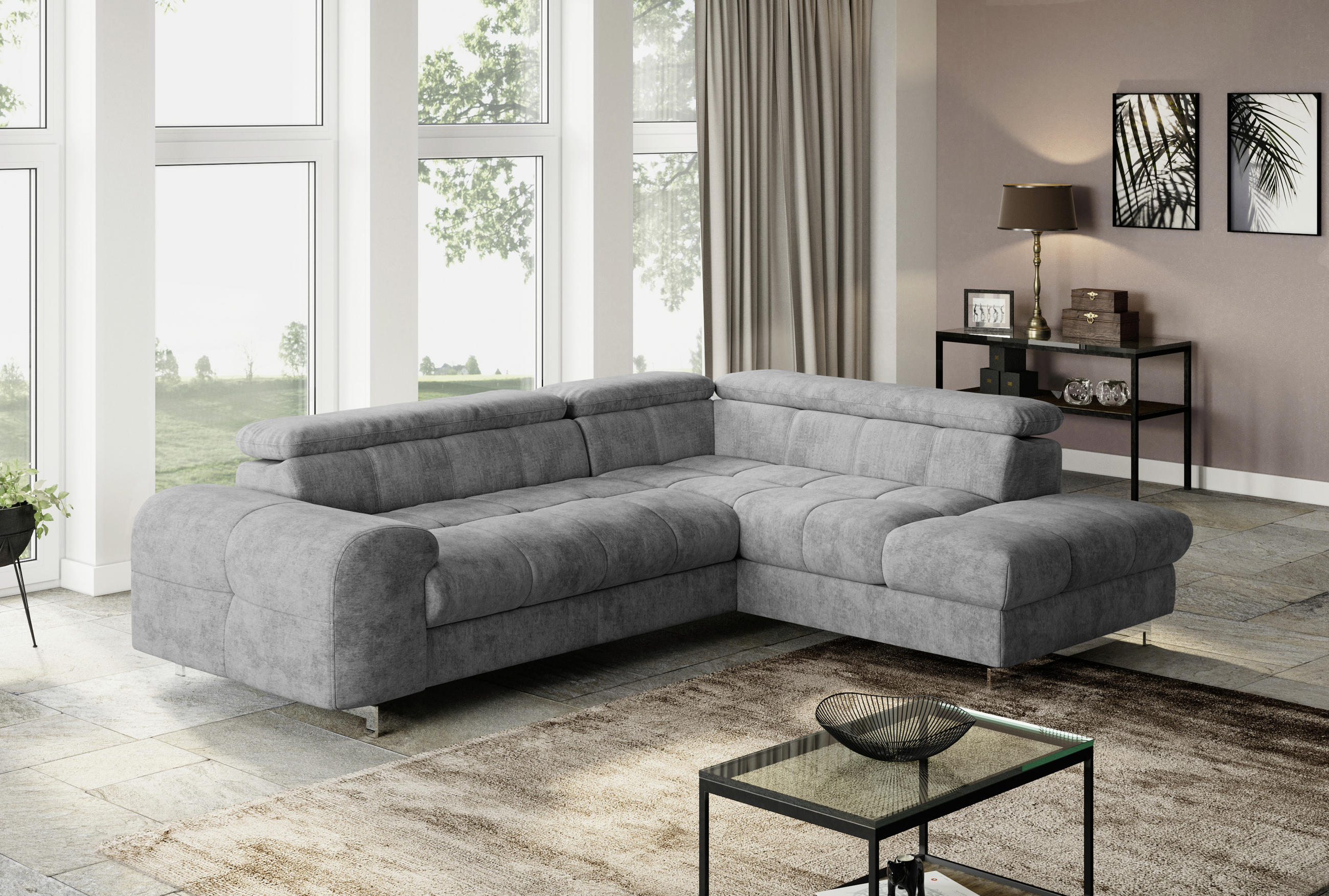 ECKSOFA in Mikrofaser Grau  - Chromfarben/Grau, Konventionell, Textil/Metall (257/206cm) - Livetastic