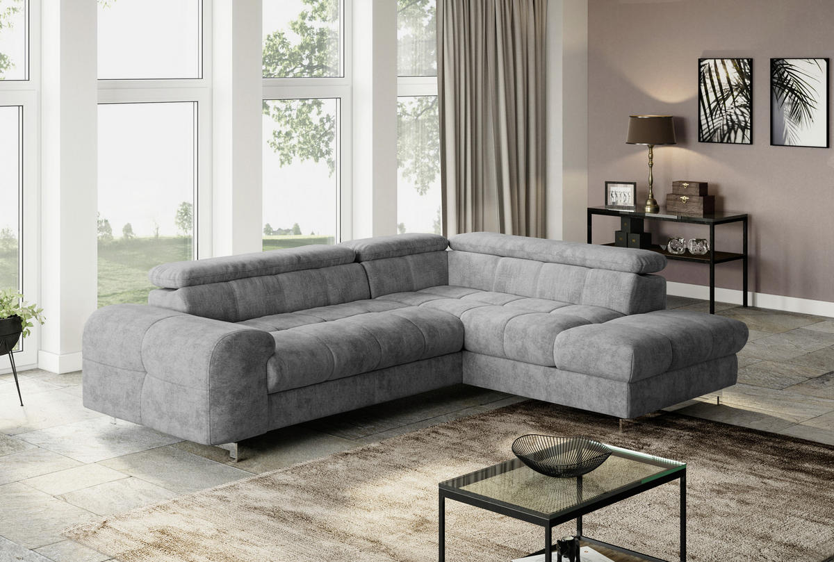 ECKSOFA in Mikrofaser Grau  - Chromfarben/Grau, Konventionell, Textil/Metall (257/206cm) - Livetastic