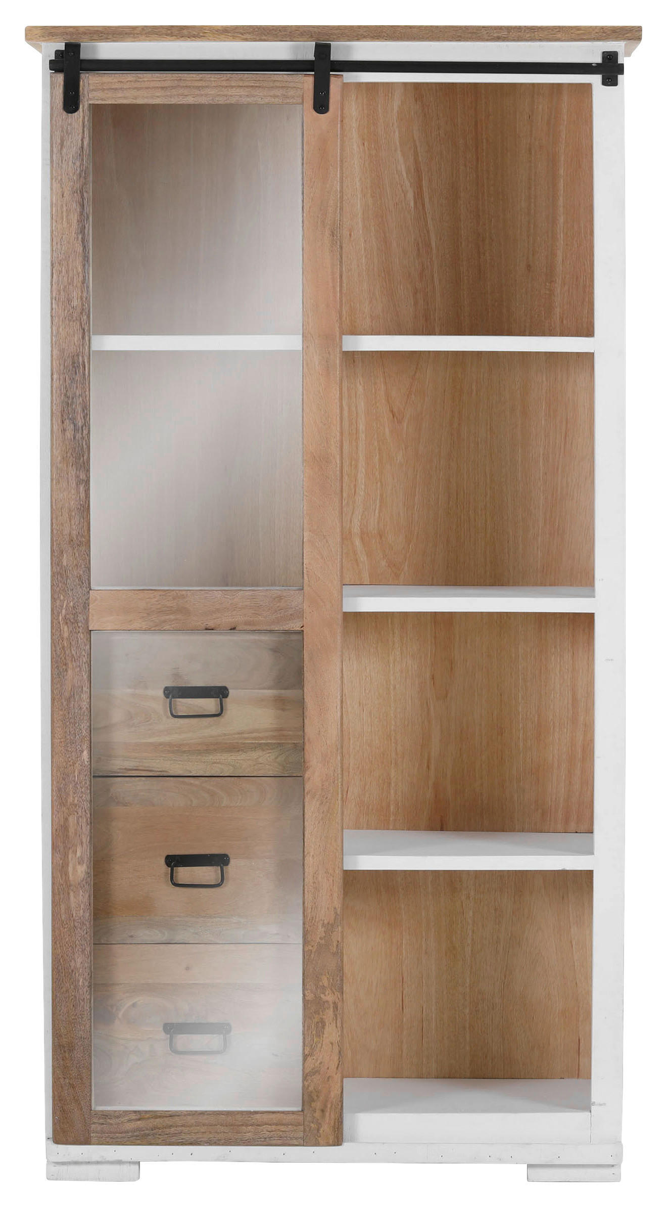 VITRINE in furniert, massiv Mangoholz Naturfarben, Weiß  - Schwarz/Naturfarben, LIFESTYLE, Glas/Holz (100/190/45cm) - Landscape