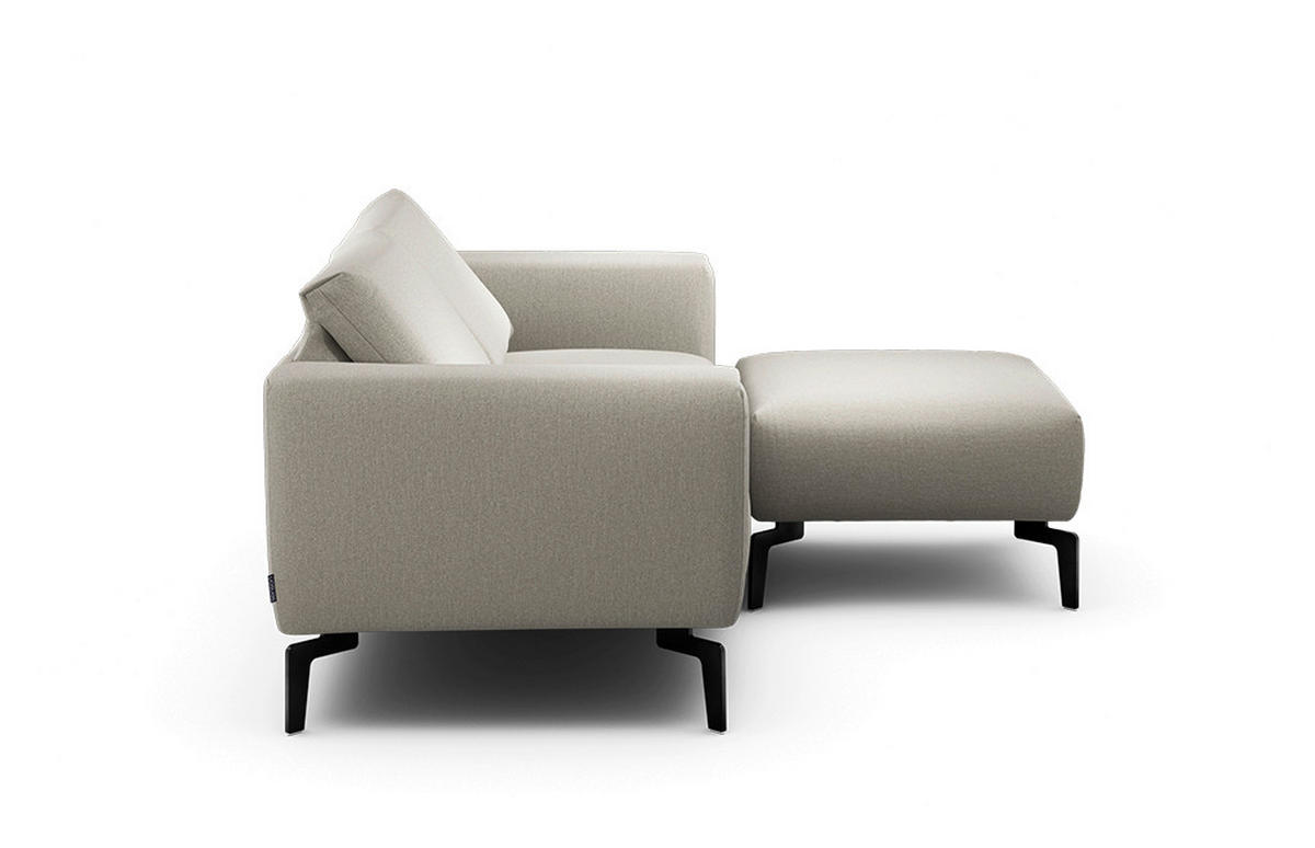 Zweisitzer inkl. Hocker Chenille Naturfarben  - Schwarz/Naturfarben, Design, Textil/Metall (180/86/86-94cm) - SENSOO