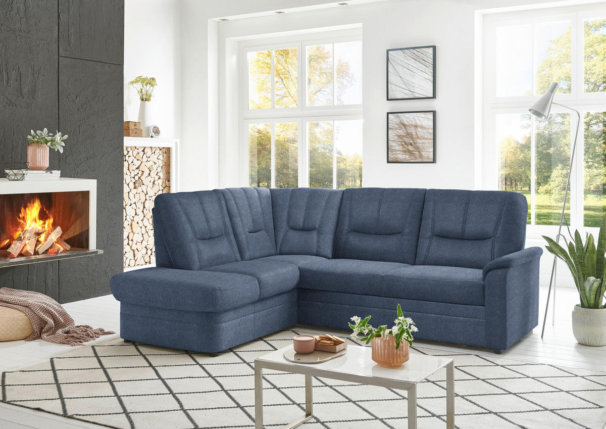 ECKSOFA Chenille Blau  - Blau/Schwarz, Konventionell, Kunststoff/Textil (185/235cm) - Beldomo Comfort