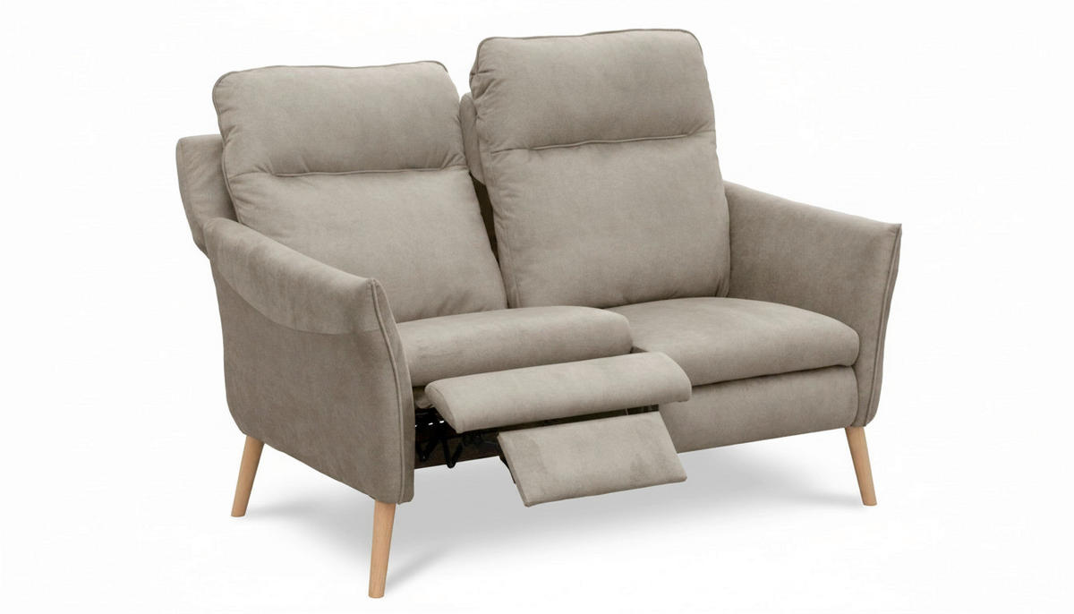 2-SITZER-SOFA Mikrofaser Taupe  - Taupe/Buchefarben, Design, Holz/Textil (145/110/92cm) - Livetastic