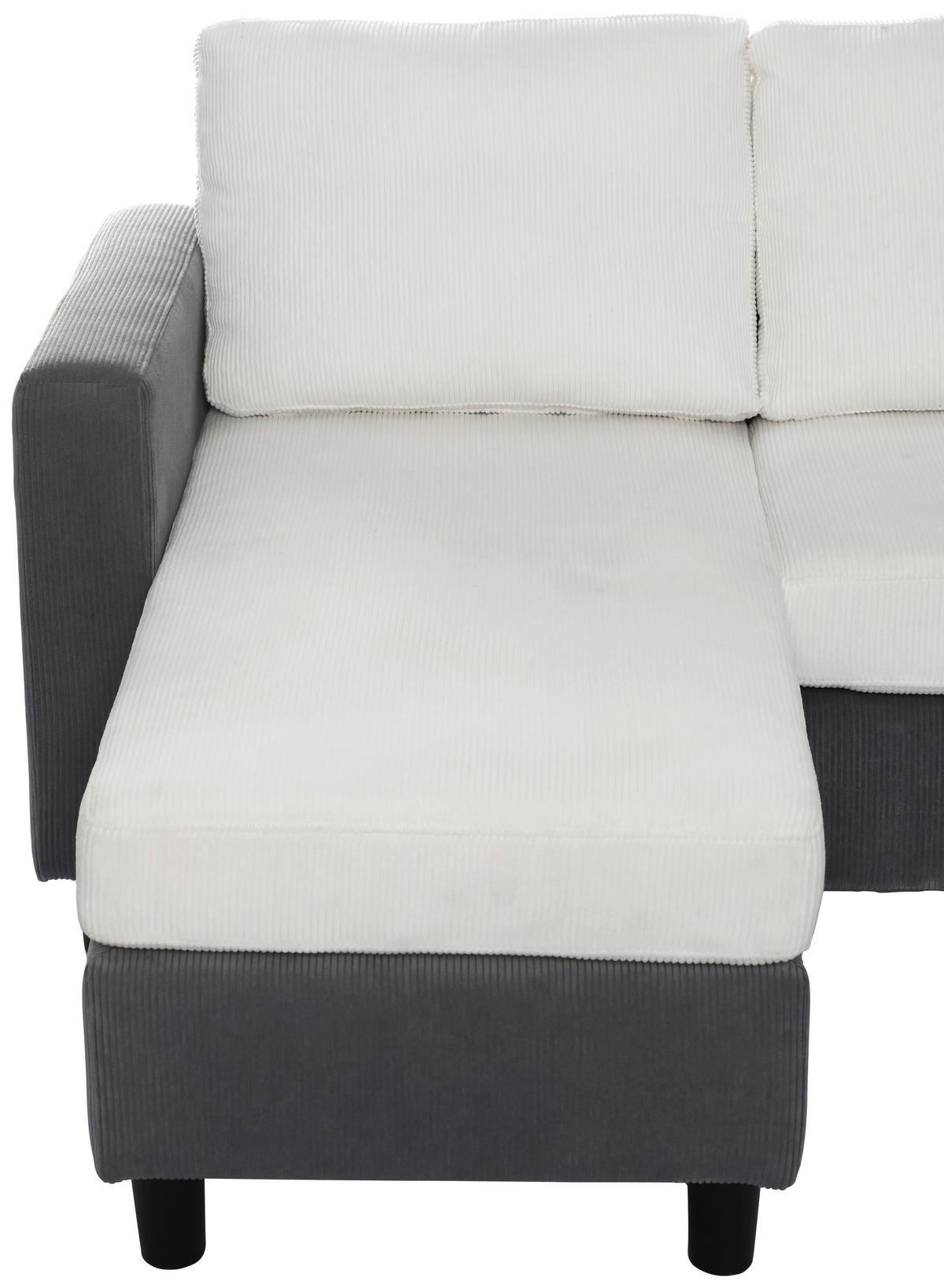 ECKSOFA Weiß Cord  - Dunkelgrau/Schwarz, Design, Kunststoff/Textil (198/135cm) - P & B