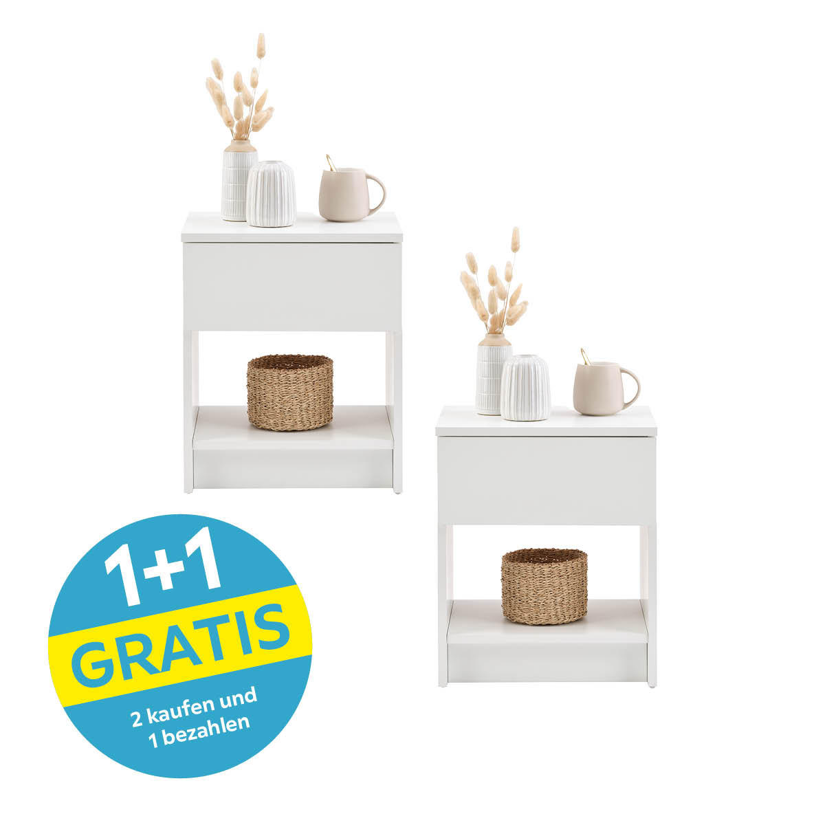 Nachtkästchen Ribe Weiß 1 Lade, B: 40 Cm