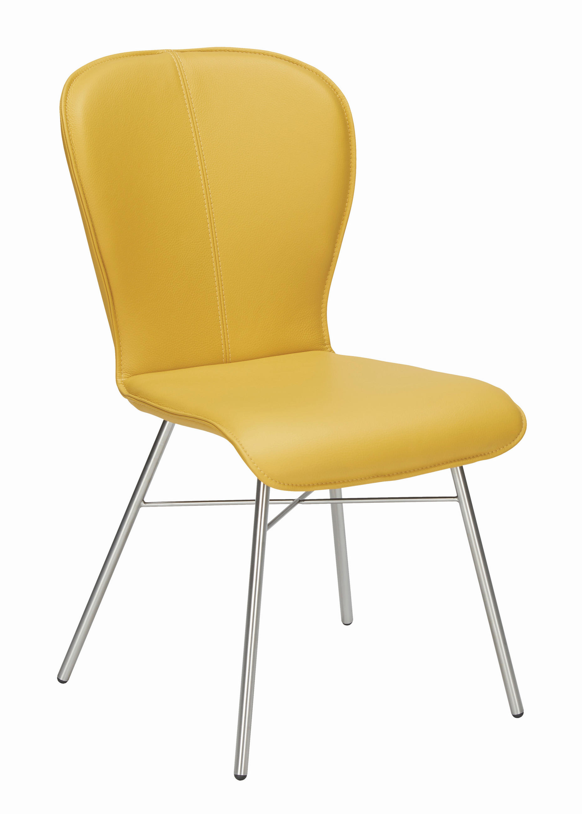 STUHL Echtleder Gelb, Edelstahlfarben  - Edelstahlfarben/Gelb, Design, Leder/Metall (48/91/61cm) - Bert Plantagie